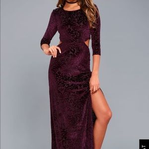 Plum purple velvet print maxi dress.